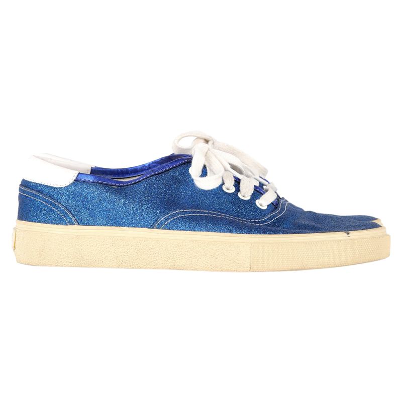 Saint Laurent Low Top Sneakers In Blue Glitter